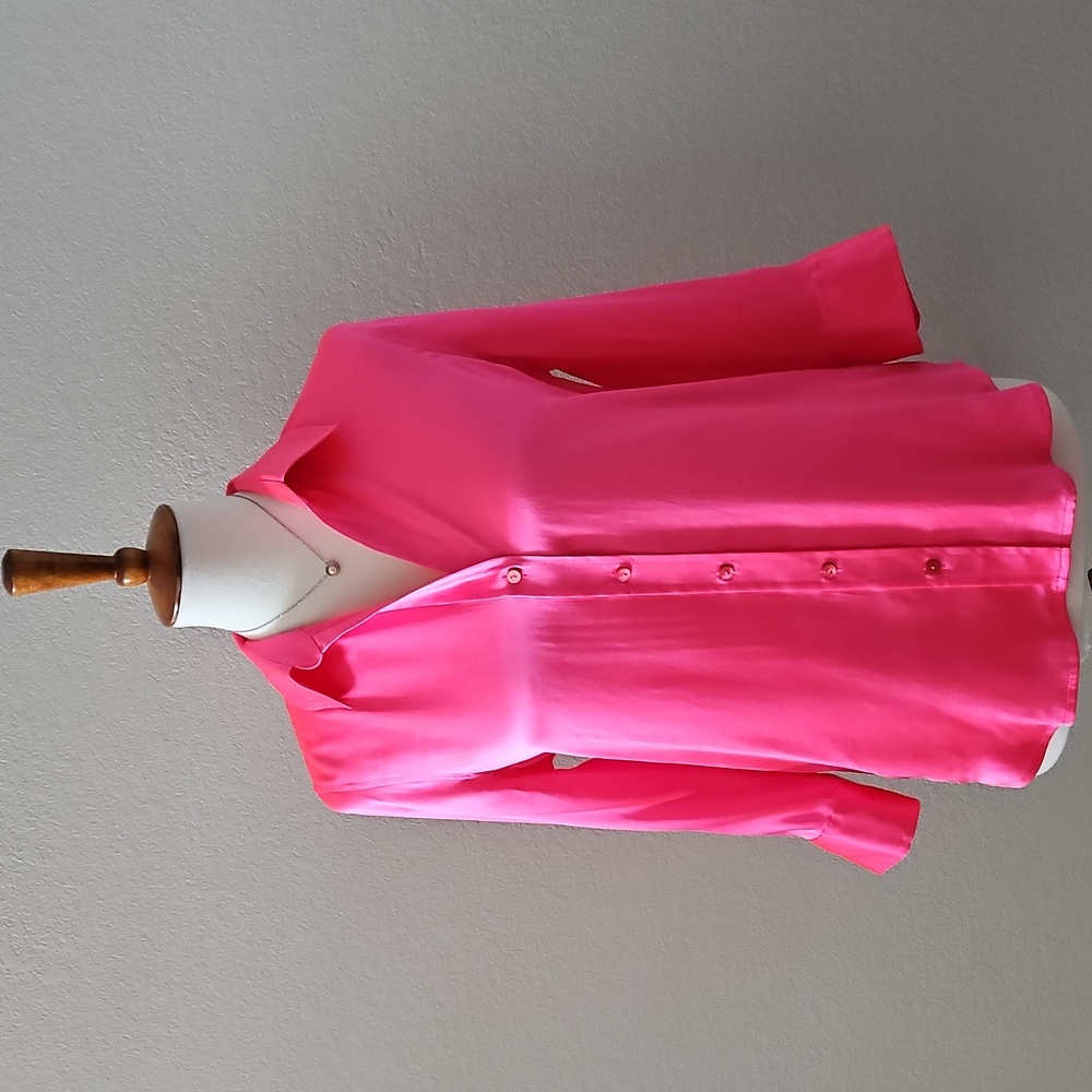 L'AGENCE Dani Silk Button Down Blouse 3/4 Sleeve XS Pink NWT